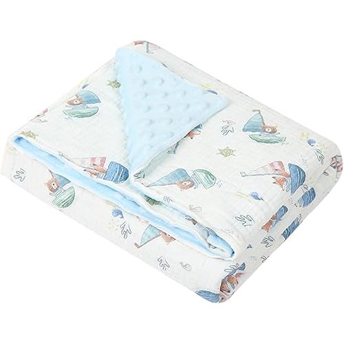 Baby Boys Girls Minky Blanket with Muslin Cotton Front and Dotted Fleece Backing, Soft Nursery Blankets for Newborn Toddler Crib Stroller Car Seat, Sailboats Sea Explorer