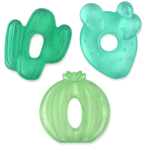 Itzy Ritzy Water-Filled Teethers - Cold Cutie Coolers Textured On Both Sides to Massage Sore Gums & Emerging Teeth - Can Be Chilled in Refrigerator, Set of 3 Green Cactus Water Teethers