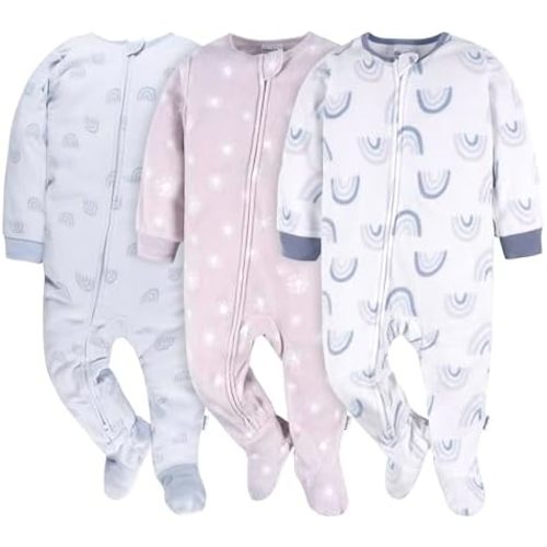 Gerber Baby Girls' Flame Resistant Fleece Footed Pajamas 3-Pack