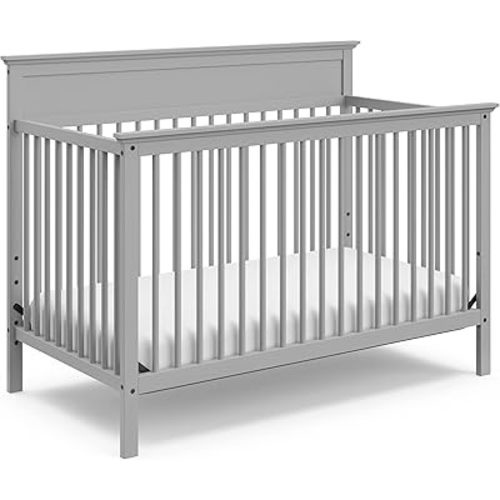 Storkcraft Carmel 5-in-1 Convertible Crib (Pebble Gray) - GREENGUARD Gold Certified, Converts to Toddler Bed & Full-Size Bed, Fits Standard Full-Size Crib Mattress, 4 Adjustable Mattress Heights
