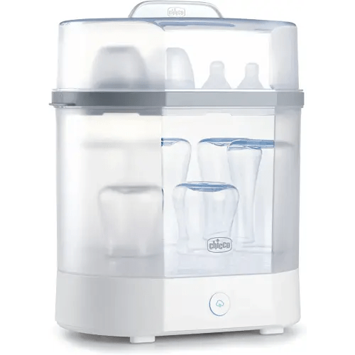 Chicco Baby Bottle Steam Sterilizer 3 in 1 modular system - eliminates 99.9% of harmful bacteria in baby bottles, quickly and naturally with the power of steam, White/Grey