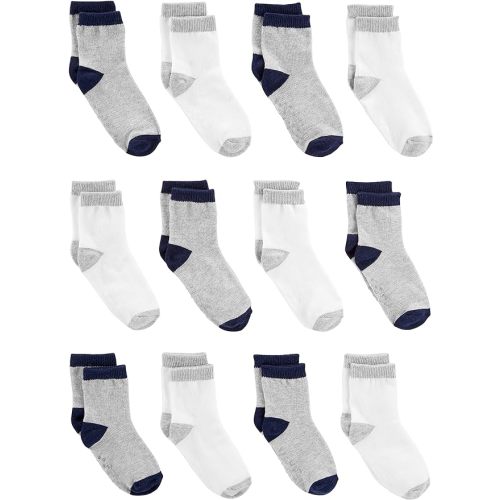 Simple Joys by Carter's Unisex Babies' Crew Socks, 12 Pairs - 0-6 Months - Grey/White