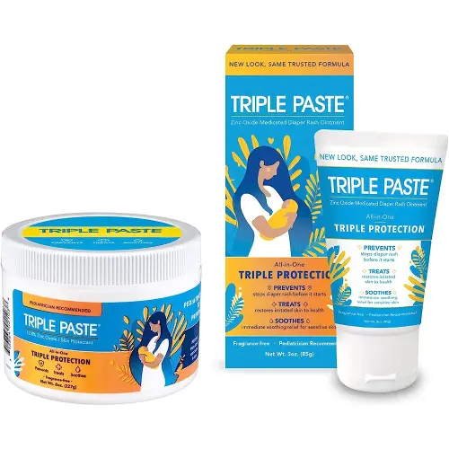 Triple Paste Diaper Rash Cream for Baby - 8 Oz Tub & 3 Oz Tube At Home & On the Go Bundle - Zinc Oxide Ointment Treats, Soothes and Prevents Diaper Rash