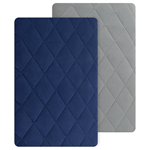 TILLYOU Pack n Play Sheets Pad 2 Pack - Thick Crib Sheets Pad, Soft Quilted Sheets with 1''-3'' Deep Pocket, Breathable Fluffy Crib Mattress Pad, 39"x27", Gray & Navy