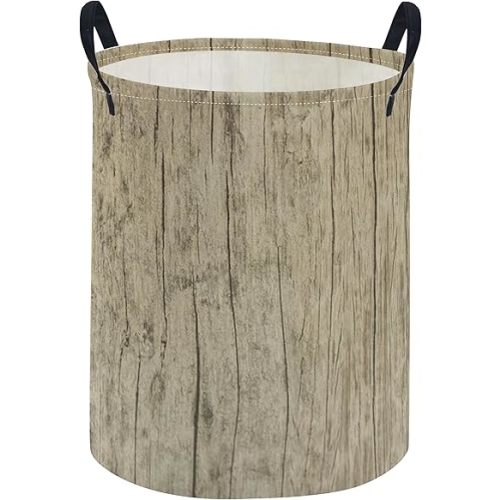 ESSME Kids Laundry Basket,Wood Hamper Collapsible Canvas Waterproof Storage Bin for Boys, Cute Hamper,Gift Baskets(Wood grain)