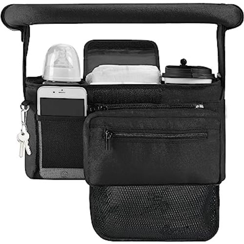 Momcozy Stroller Organizer, with 2 Non-Slip Stickers and 2 Large Capacity and Detachable Mesh Bags, Fits All Strollers Like Britax, Uppababy, Baby Jogger Stroller