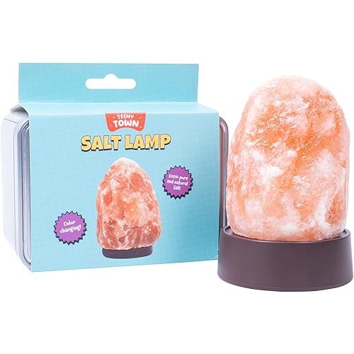 Fizz Creations Teeny Town Salt Lamp. Miniature Himalayan Salt Lamp. Ideal for Desktops & Coffee Tables. Mood Lamp Battery Operated LED Light Complete with Carry Case.