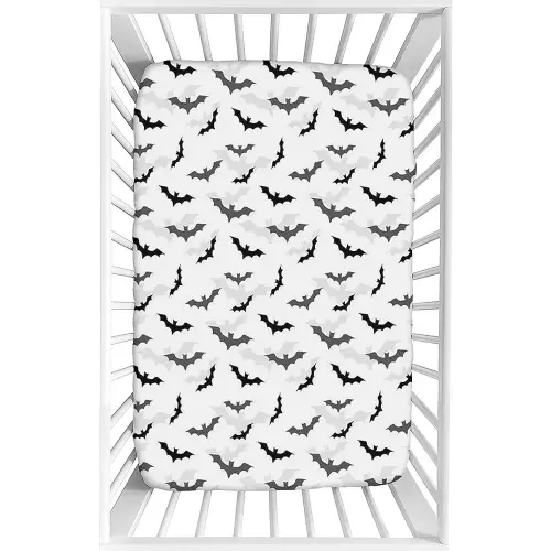 Decorative Crib Sheet,Goth Fitted Microfiber Baby & Toddler Universal Crib Sheets,28"x 52"x 8",Halloween Silhouette of Flying Bats And Shadows Print Crib Sheet Set, for Standard Crib Mattresses