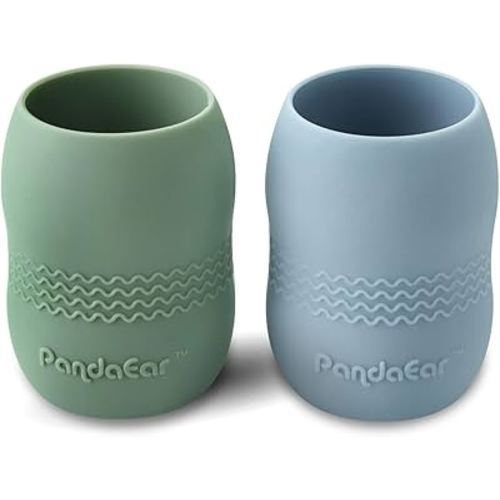PandaEar 2 Pack100% Tiny Silicone Drinking Training Cup for Baby and Toddler (Blue/Green)