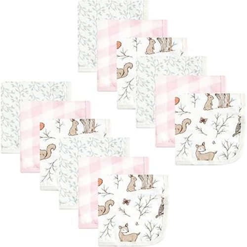 Hudson Baby Unisex Baby Cotton Muslin Washcloths, Enchanted Forest, One Size