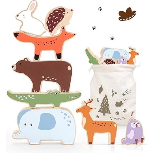 PairPear Wooden Stacking Toys for Toddlers Animals Stacking Blocks Balance Game for Preschoolers Montessori Sensory Toys with Large Blocks Educational Gift for Boys and Girls 18 Months+