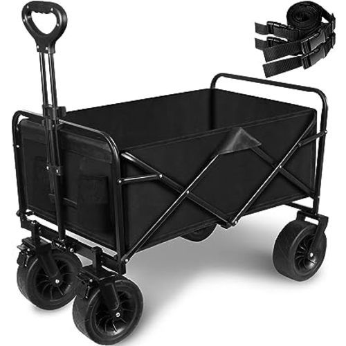 Collapsible Wagon Cart with Big All-Terrain Wheels and Drink Holders, Beach Wagon Stroller for Garden Camping Fishing Sports Shopping