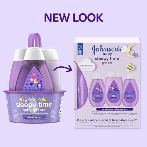 Johnson's Baby Sleepy Time Bedtime Gift Set with Relaxing NaturalCalm Aromas, Bedtime Baby Bath Shampoo, Wash & Lotion, Baby Bedtime Essentials, Hypoallergenic & Paraben-Free, 3 Items