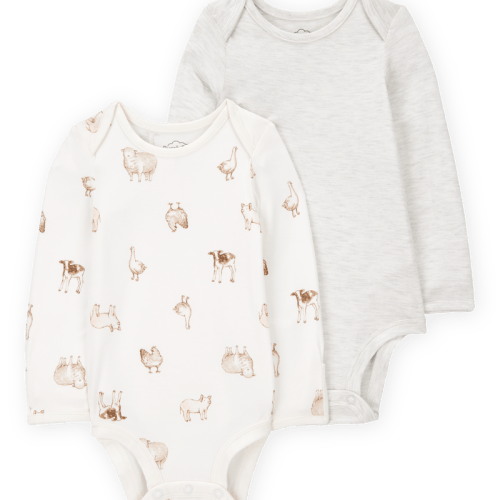 Ivory/Heather Baby 2-Pack Animal Print Long-Sleeve Bodysuits | Carter’s Oshkosh Canada