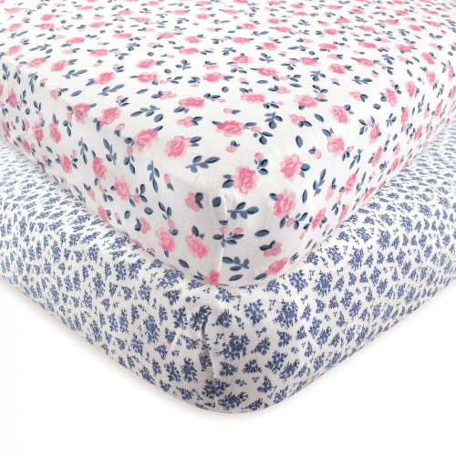 Hudson Baby Infant Girl Cotton Fitted Crib Sheet, Classic Floral