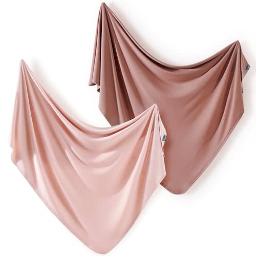 GRSSDER 2 Pack Newborn Swaddle Blanket, Ultra Soft Stretchy Jersey Knit Extra Large Size 33 x 44 Receiving Blankets for Easy Swaddling Baby Snug and Cozy