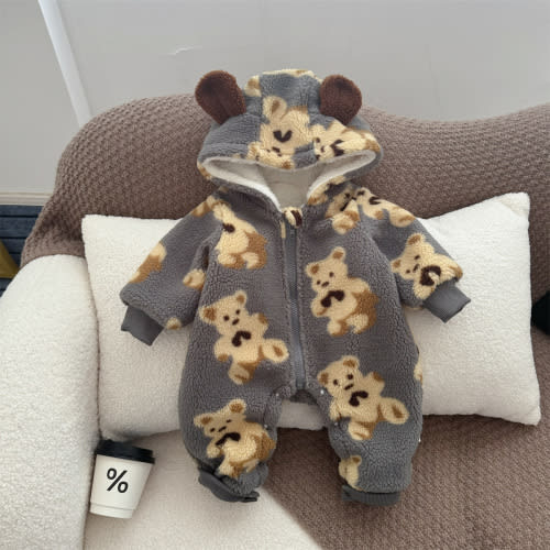 Baby Bear Plush Hooded Romper