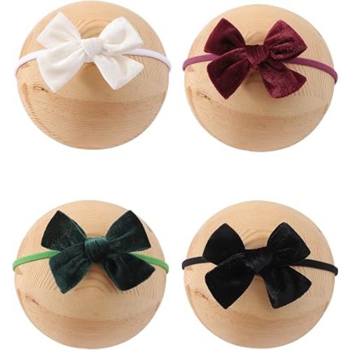 doboi 4PCS Velvet Bow Headbands for Baby Girls,Nylon Hair Bows