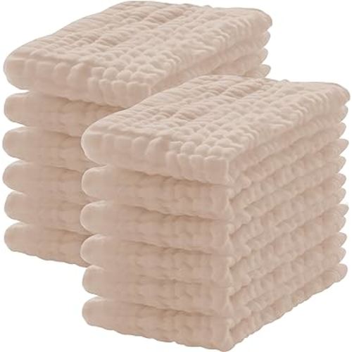 12 Pack Muslin Burp Cloths 100% Cotton Muslin Cloths Large 20''x10'' Extra Soft and Absorbent Baby Burping Cloth - Brown