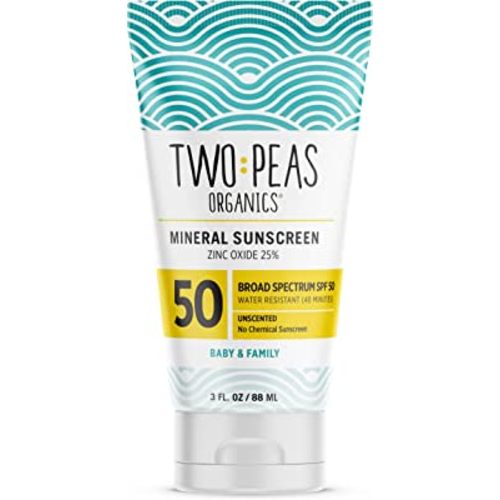 Two Peas Organics - All Natural Organic SPF 50 Sunscreen Lotion - Coral Reef Safe - Baby, Kid & Family Friendly - Chemical Free Mineral Based Formula - Waterproof & Unscented – 3oz