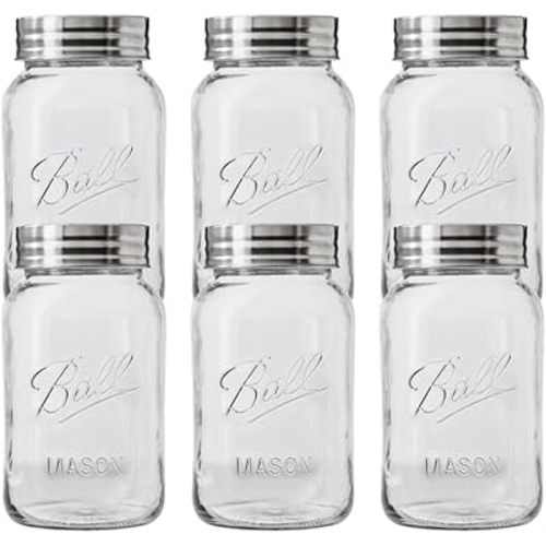 Ball Regular Mouth Glass Mason Jars with Lids and Bands, Used for Canning (Quart, 32 Ounce (Pack of 6))