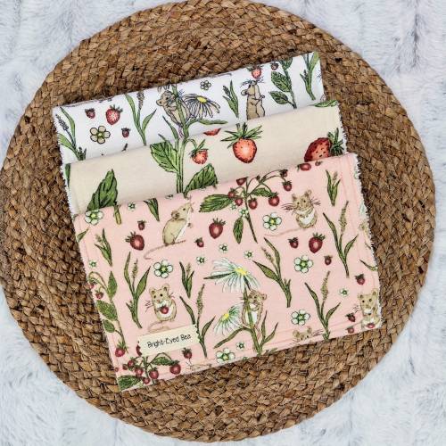 Strawberry Mouse Burp Cloth, Absorbent Flannel Terry Baby Gift