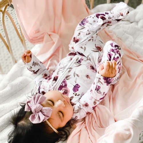 Demi's Dusty Purple Floral Zipper Ruffle Footie