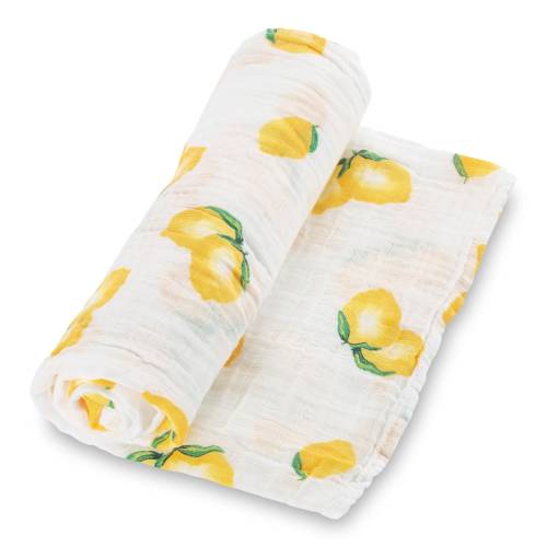 LollyBanks 100% Cotton Muslin Swaddle Baby Blanket, Cute Lemon Prints Large 47 x 47 inches