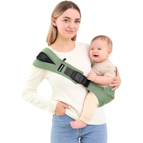 Toddler Sling Carrier - Premium Cotton, Expandable & Ergonomic, One Size Fits All, Ideal for 6-48 Months (11-44 lbs), Compact & Easy to Use, Green