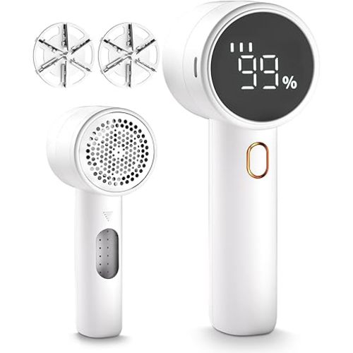 Fabric Shaver, Lint Remover Rechargeable, Electric Portable Sweater Defuzzer with 3 Speeds, 6 Leaf Blades, Digital LED Display to Remove Pilling for Clothes, Furniture, Sweater, Couch, Blanket