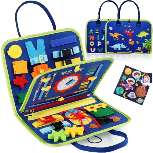 Guolely Busy Board Montessori Toy for 1 2 3 4 Year Old Toddlers - Educational Activity Developing Sensory Board for Fine Basic Dress Motor Skills - Travel Toys for Plane Car, Gift for Boys Girls