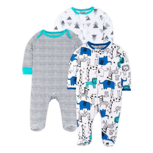 Little Star Organic Baby Boy 3 Pk Long Sleeve Sleep n Play Pajamas, Newborn - 9 Months