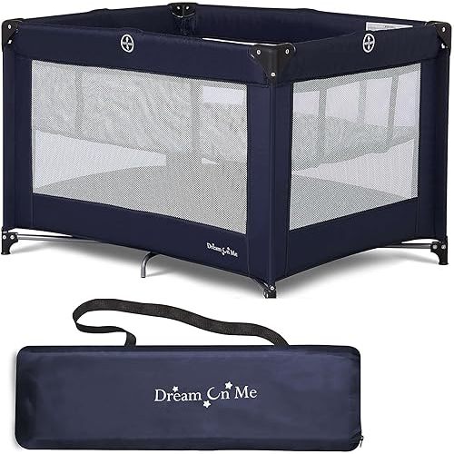 Dream On Me Zazzy Portable Playard with Bassinet in Navy, Packable and Easy Setup Baby Playard, Lightweight and Portable Playard for Baby with Mattress and Travel Bag