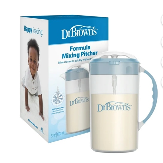 Dr. Brown's Baby Formula Mixing Pitcher, 36oz, Adjustable Stopper, Blue