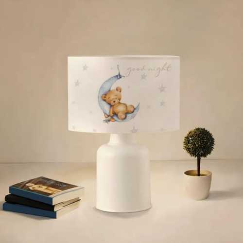 Cute Bear Table Lamp for Kids Room, Fabric Printed Nursery Bedside Light, Moon and Stars Lamp, Playroom Decor, Valentine's Day Gift