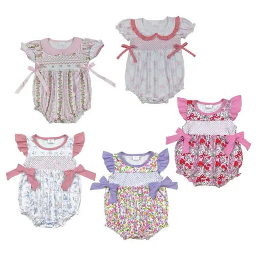 SR2994 Toddlers Cute Baby Clothes Floral Pink Bow Bubble,Romper - TikTok Shop