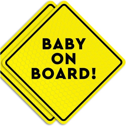 Baby On Board Magnet Sign for Car - Essential Signs for New Drivers - 2 Pack, 5" by 5" - Bright Yellow and Reflective