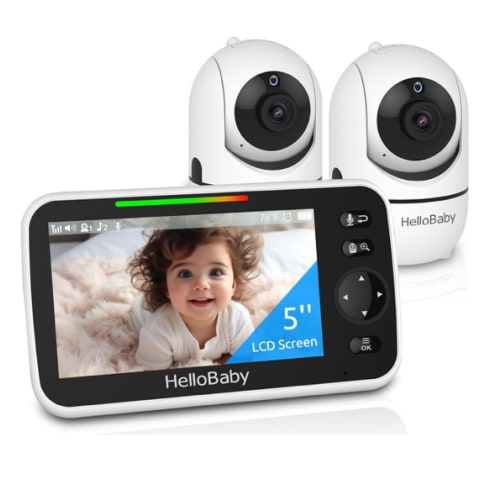 HelloBaby Upgrade 5’’ Baby Monitor with 30-Hour Battery, 2 Cameras Pan-Tilt-Zoom, 1000ft Range Video Audio Baby Monitor No WiFi, VOX, Night Vision, 2-Way Talk, 8 Lullabies and Temperature