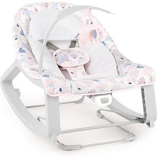 Ingenuity Keep Cozy 3-in-1 Grow with Me Vibrating Baby Bouncer Seat & Infant to Toddler Rocker, Vibrations & -Toy Bar, 0-30 Months Up to 40 lbs (Pink Burst)