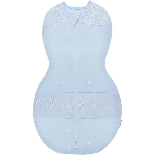 Happiest Baby Sleepea 5-Second Swaddle - 100% Organic Cotton Baby Swaddle Blanket - Doctor Designed Promotes Healthy Hip Development (Sky Blue Stars, Medium)