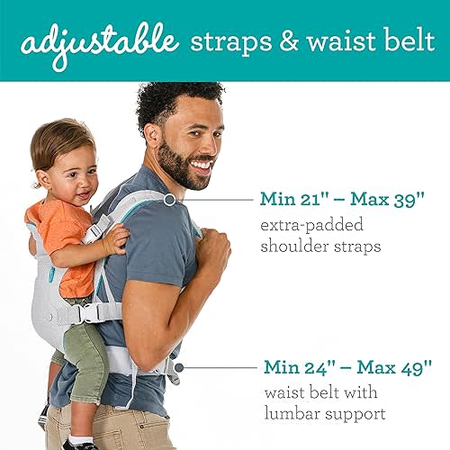 Infantino Flip 4-in-1 Light & Airy Convertible Baby Carrier - Breathable, Lumbar Support, Adjustable Waist Belt, Head Support, Ergonomic Seat, Plush Straps for Newborn to Toddler 8-32 lbs