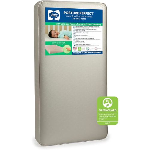 Sealy Baby Posture Perfect 2-Stage Waterproof Baby Crib Mattress and Toddler Bed Mattress - Hybrid Memory Foam & 150 Premium Coils - Made in USA, 52"x28"