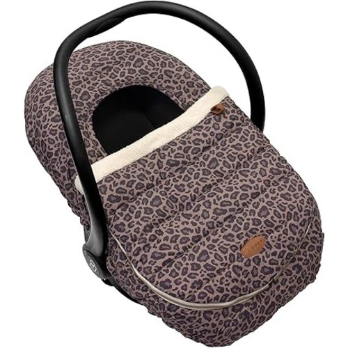 JJ Cole Winter Baby Car Seat Cover - Winter Car Seat Cover for Baby Seat or Stroller - Infant Car Seat Covers with Warm Sherpa Lining - Leopard