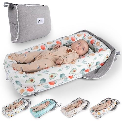 Joyful Journeys Baby Lounger Diaper Bag - Portable Baby Lounger Nest | Versatile Infant Lounger Bag & Diaper Organizer | Cozy Baby Lounger Nest for Convenience | Baby Shower Gifts (Green Avocado)