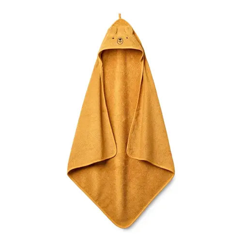 Organic Cotton Baby Hooded Towel 32' x 32' Super-Soft & Absorbent Baby Towel for Newborn (Bear - Autumn Yellow)