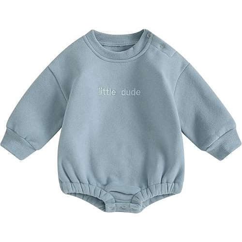 Gueuusu Newborn Warm Sweatshirt Romper Baby Boy Girl Solid Crewneck Long Sleeve Fleece Sweater Bodysuit Thick Winter Clothes