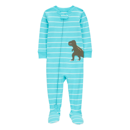 Baby Boy 1-Piece Striped Dinosaur Print 100% Snug Fit Cotton Footie Pajamas - Turquoise - Carter's | Carter's
