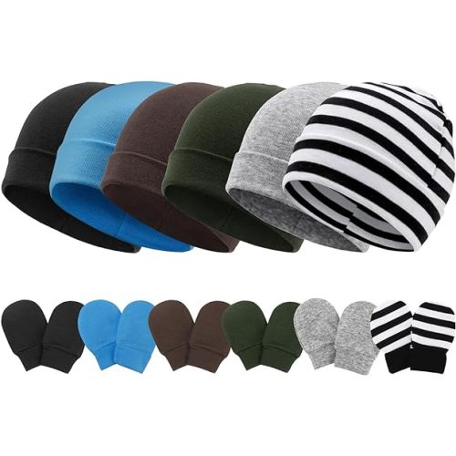Baby Hats and Mittens Set Toddler Beanie Infant Cap Gloves Newborn Hospital Hats for Baby Boys Girls Essentials 0-6 Months