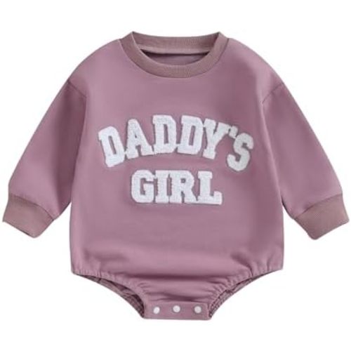 6-12M FIOMVA Daddys Girl Baby Clothes Newborn Fall Winter Sweatshirt Bubble Romper Fuzzy Embroidery Letter Onesie Outfit