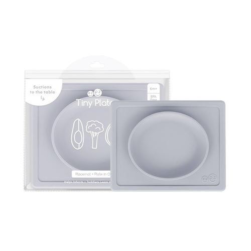 ezpz Tiny Plate (Pewter) - Silicone Suction Placemat + Plate for Infants - 6 months+ - Baby Led Weaning Supplies - Fits on Most Highchair Trays